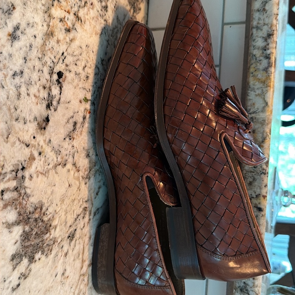 Men Brown Woven Leather Loafers with Tassels size 8 1/2 - Picture 12 of 16